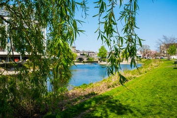 Stramongate bridge and weir from Goosholme, Kendal