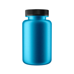 Blue Brushed Aluminium Bottle with Black Cap, Isolated on white background.
