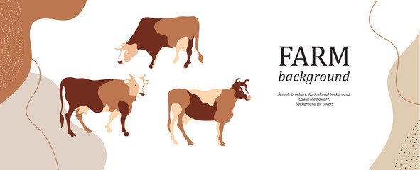 Horizontal agricultural background. Cow silhouette made of multi-colored segments.