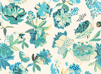 Seamless floral pattern - a bouquet of peonies.