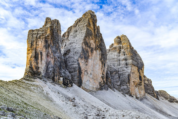 Fototapeta na wymiar Three cimes, peaks in the Italian Dolomites. .Three cimes, peaks in the Italian Dolomites.