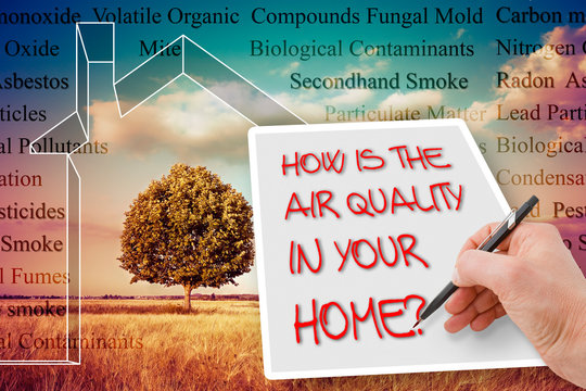 HOW IS THE AIR QUALITY IN YOUR HOME? - concept image with the most common dangerous domestic pollutants in our homes