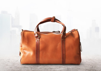 Large classic brown leather travel bag