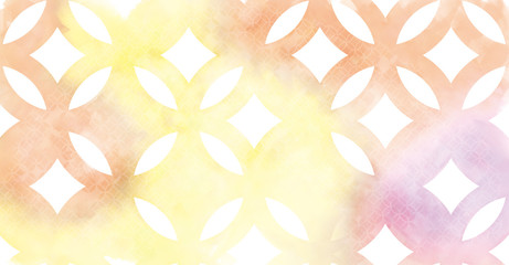水彩で描いた暖色系の七宝柄