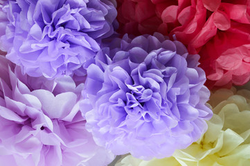 Obraz premium Paper POM-poms. Paper flowers, peonies. a gentle background for the design.