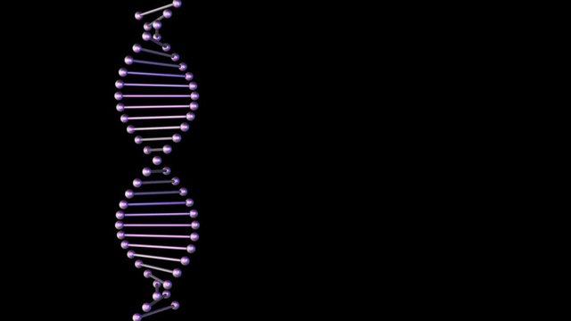 DNA strand spinnnig on a black background.