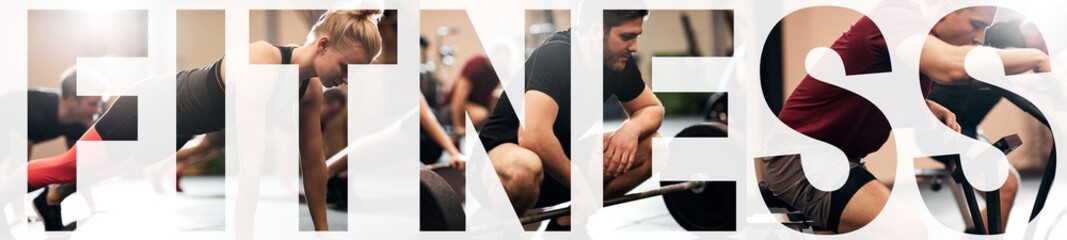 Collage of fit young people working out in a gym