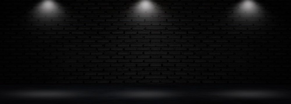 Black texture with cement and brick wall studio room , interior texture for display products,wall background..