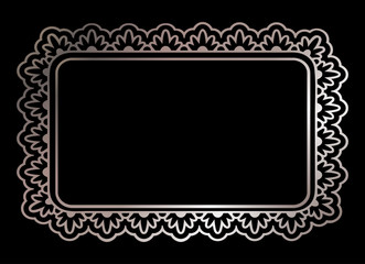 Rose golden shiny glowing ornate frame isolated over black