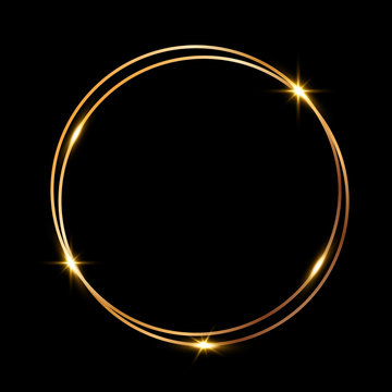 Golden shiny glowing frame isolated over black