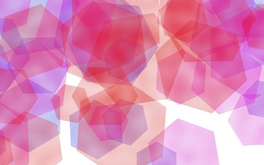 Multicolored translucent hexagons on white background. Red tones. 3D illustration