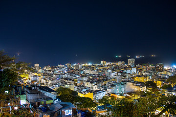 Fototapeta na wymiar copacabana neighborhood at night seen from the top of the Cantagalo hill in Rio de Janeiro.