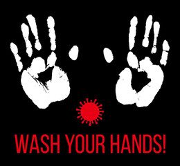 Wash your hands, print of human hands illustration