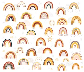 Behang Baby regenboog naadloze patroon. Vectorillustratie. Kwekerij patroon in de hand getekende Scandinavische stijl. Textuur voor stof, textiel, verpakking en behang. © lubashka