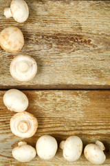 Obraz na płótnie Canvas Frame of champignons on a table of rough boards.