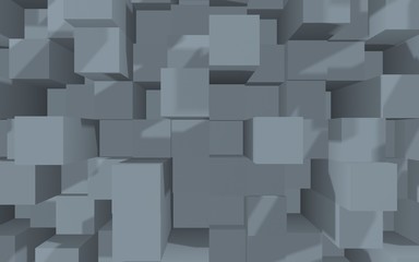 Abstract gray elegant cube geometric background. Chaotically advanced rectangular bars. 3D Rendering, 3D illustration