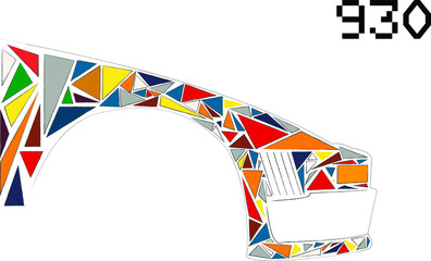 Contour part of classic sport car illustration. Coloured  triangles