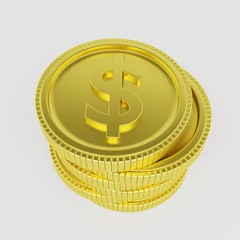 gold coin one piles isolated 3D rendering on a white background