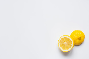 top view of fresh cut lemon on white background
