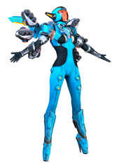 3D Rendering Space Super Woman on White