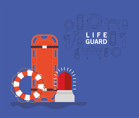Lifeguard stretcher lifebuoy and siren vector design
