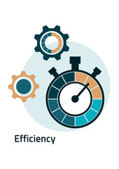 Creative icon for efficiency, productivity. Sign of a stopwatch, gears. Flat design. Vector