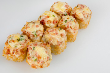 Set japanese fish sushi rolls.