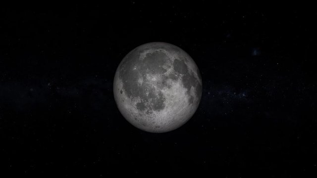 full moon rotation , 3d rendering of realistic full moon with star background, Elements of these images furnished by NASA. Cinematic 8K full moon rotation in pitch black background