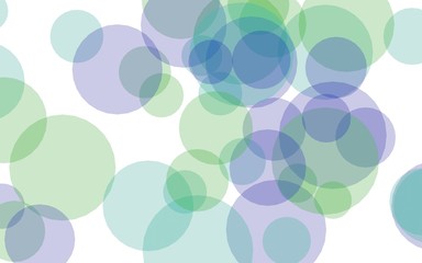 Multicolored translucent circles on a white background. Green tones. 3D illustration