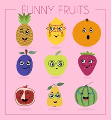 Fotobehang I love vegetables. Funny cartoon character. Vector illustration. A set of flat vegetables and fruits with cartoon faces. Funny characters from food. Different emotions laughter, embarrassment © olga