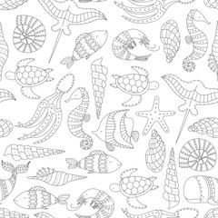Vector seamless pattern with ocean animals. 