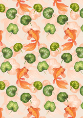 watercolor pattern with fishes and leafes