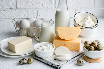 Assorted dairy products. Farm products