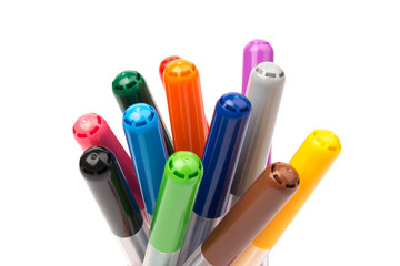 Colorful marker pen set on isolated background with clipping path. Vivid highlighter and blank space for your design or montage