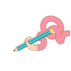 Hand with pencil vector concept. Illustration in modern flat style. Color picture for design web site, web banner, printed material. 