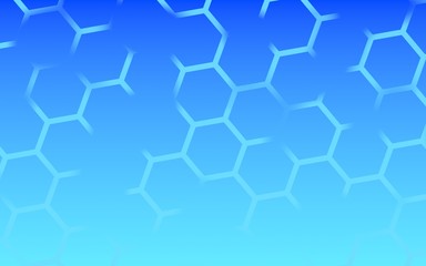Obraz na płótnie Canvas Translucent, with breaks, honeycomb on a gradient blue sky background. Perspective view on polygon look like honeycomb. Isometric geometry. 3D illustration