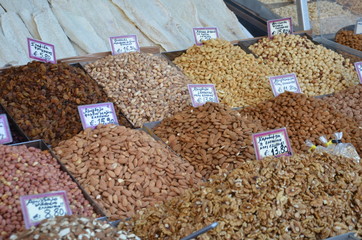 Nuts and seeds at Psyrri market in Athens Greece Europe