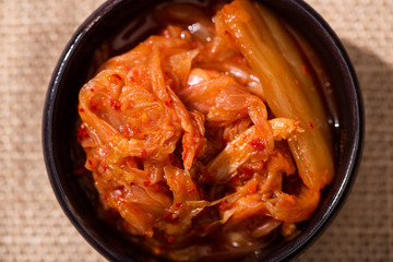 top view of korean kimchi in bowl