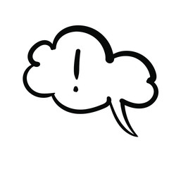 Speech Balloon. Cartoon. Comics. Dialog bubble. Exclamation point. Punctuation mark. Doodle style and black color. Hand drawn. Black icon isolated on white background. Vector EPS 10. 