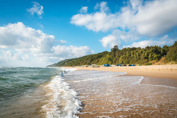 Summer scenery - wild beach in a sunny day. Black sea coastline, Bulgaria. Irakli beach