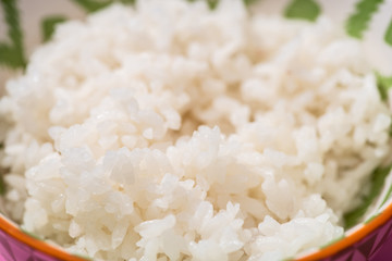 selective focus of white rice in bowl