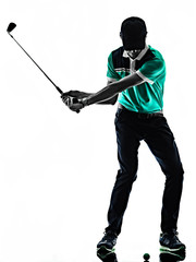 Man Golf golfer golfing isolated shadow silhouette white background