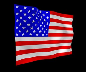 Fototapeta premium Waving flag of the United States of America on a dark background. Stars and Stripes. State symbol of the USA. 3D illustration