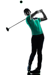 Obraz premium Man Golf golfer golfing isolated shadow silhouette white background