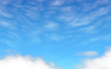 Blue sky background with white clouds. Cumulus white clouds in the clear blue sky in the morning. 3D illustration
