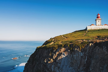 Cabo da Roca famous lighthouse on the cliff,