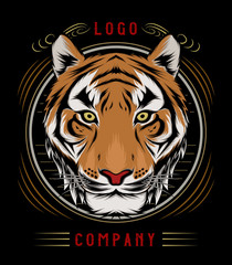 Tiger head illustration on the black background. logo tiger