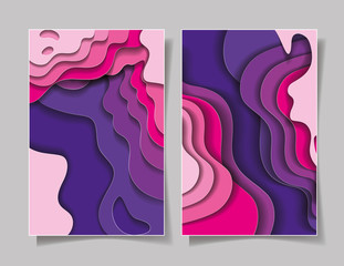 Purple waves backgrounds frames vector design
