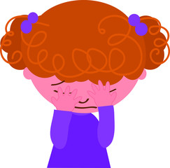 Unhappy cartoon cute curly girl, isolated vector illustration