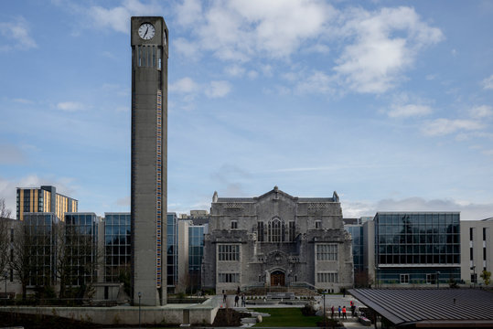 Clock tower at university campus, University of British Columbia, Vancouver, Lower Mainland, British Columbia, Canada